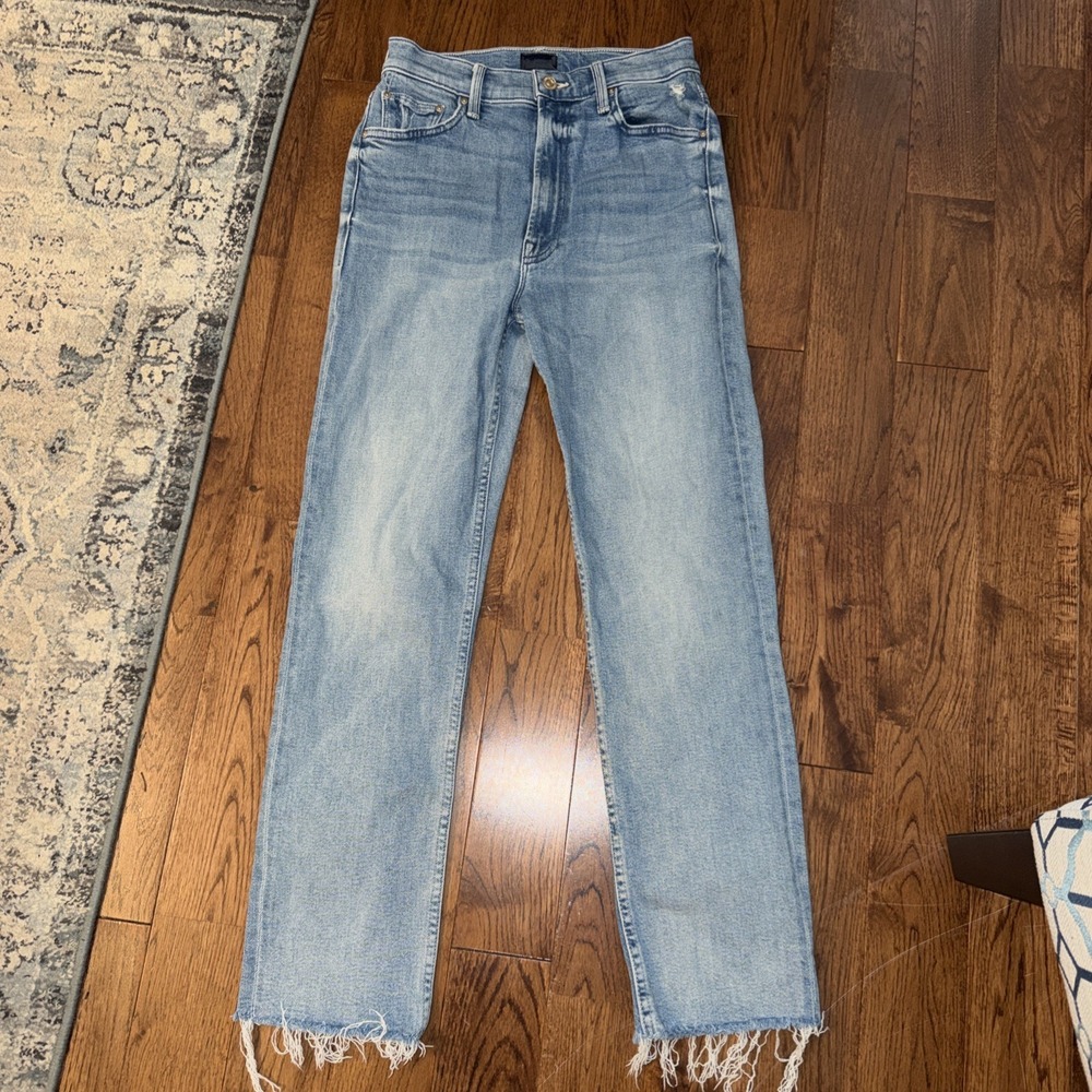 Mother High Waisted Rider Ankle Fray Jeans Women's 28 Light Wash